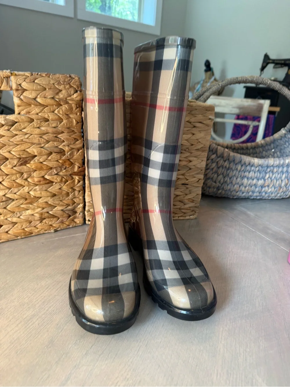 Burberry Nova Check Rain Boots - Beige, Black, Red